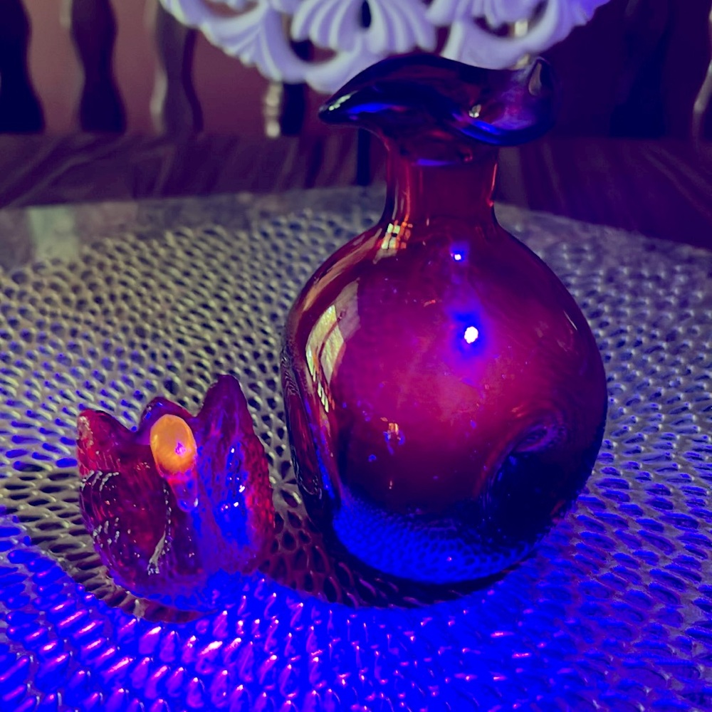 Art Glass handblown Blenko MCM Tangerine Red Orange Pinch Vase Blenko Saltcellar